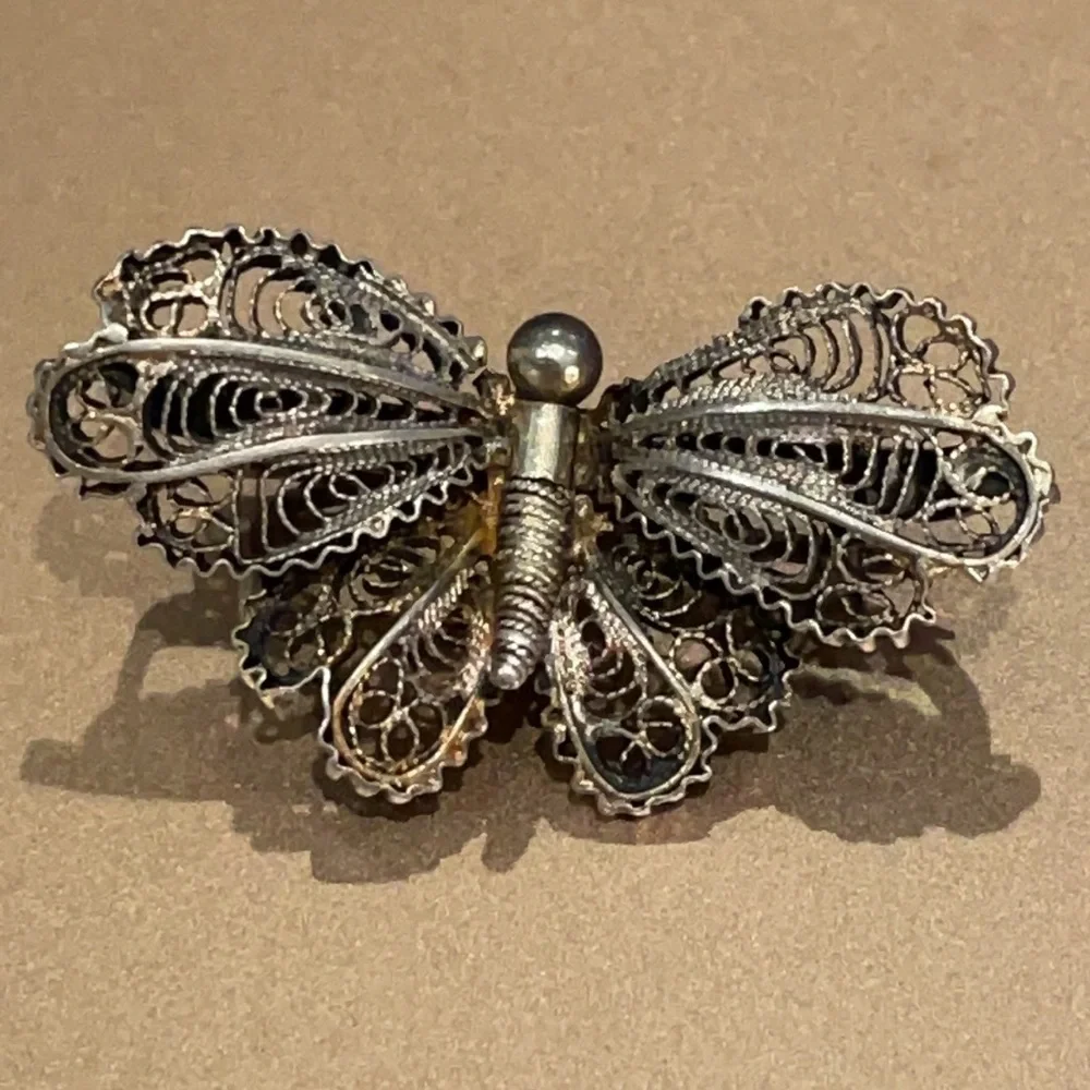 Sweet Vintage Filigree Butterfly Pin 800 Sterling Silver